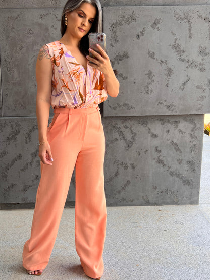 Foliage Elastic Cropped Blouse - Rosé Print