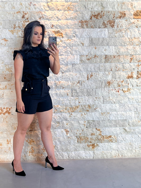 Short Alfaiataria Ponteira Dourada- Preto 5249