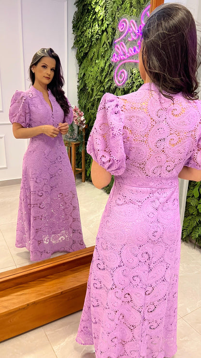 Vestido Longuete Manga Princesa - Lilas/ Lavanda 4780