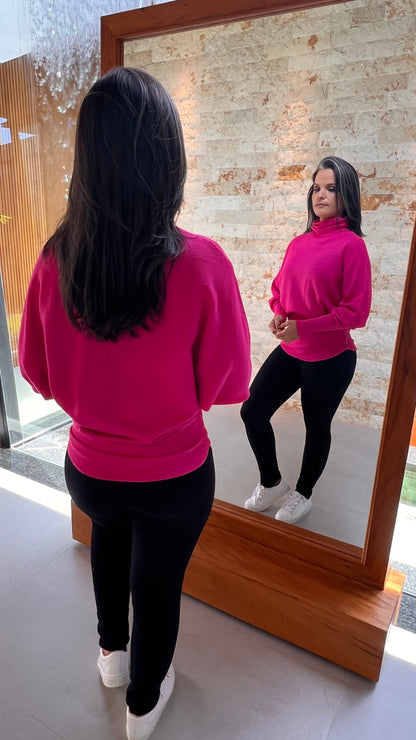 Blusa Ampla Manga Longa Trico SU - Rosa 5061