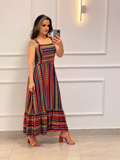 Vestido Midi Alça Elástico Bolinhas- Estampado 4788