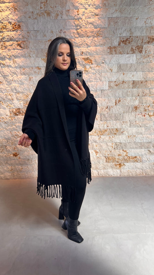 Poliane shawl with fringe - Black