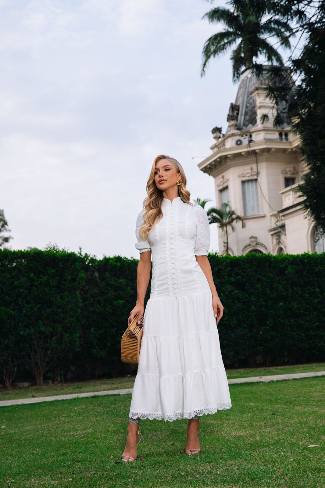 Vestido Midi Gola Alta LIMON - Branco 5432