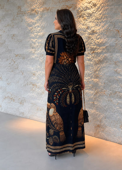 Vestido Longo Passáro Irmão ARTE- Estampado 6173