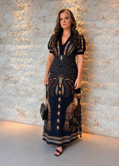 Vestido Longo Passáro Irmão ARTE- Estampado 6173