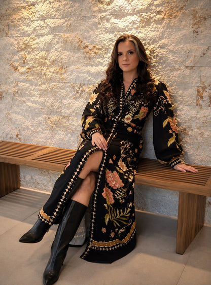 Vestido Longo Botões Florença ARTE- Estampado 6333