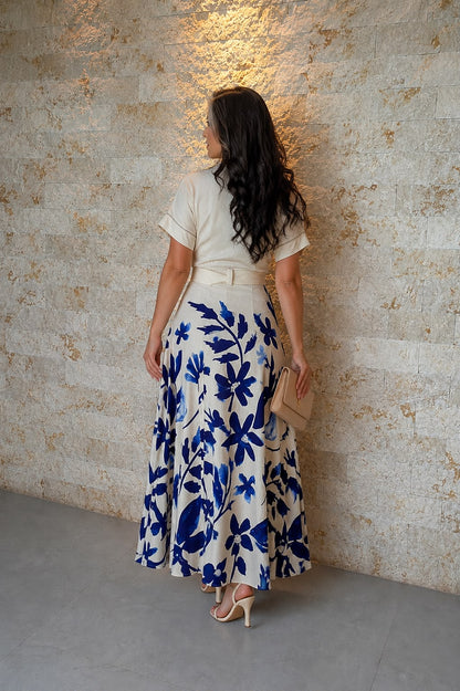 Vestido Chemisse Botões Barra Azul PIS - Estampado 5573