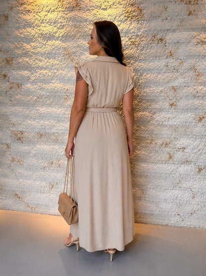Vestido Longo Manga Babado Coqueiro EAG- Nude 5910