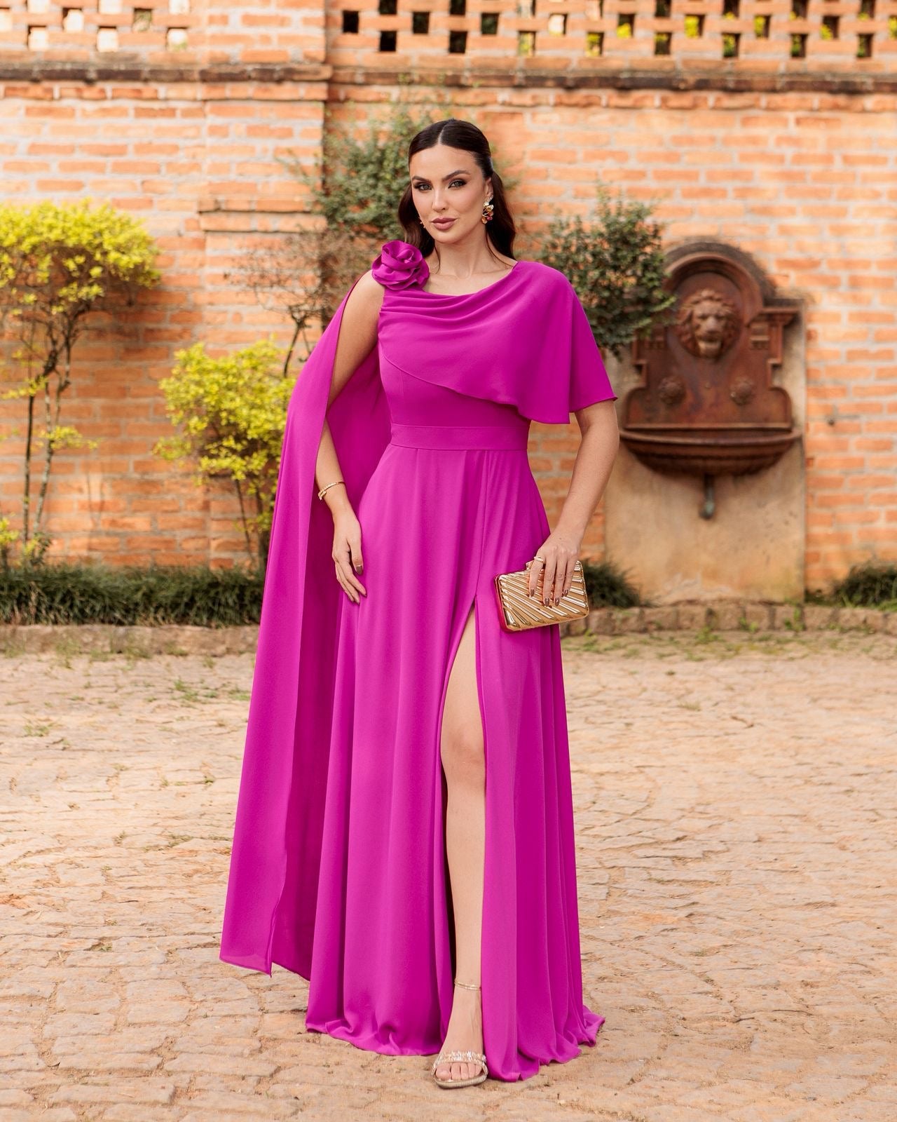 Vestido Longo Capa Flor PHI- 6032