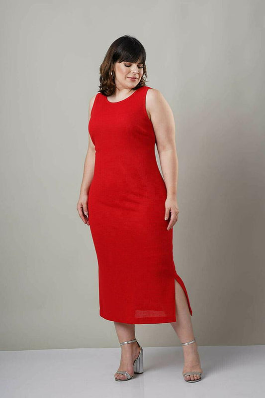 Vestido Longuete Malha Tricot - Vermelho