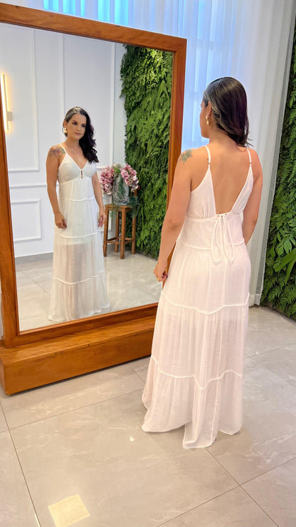 Vestido Longo Detalhe Busto Miss - Branco/ Off 4909