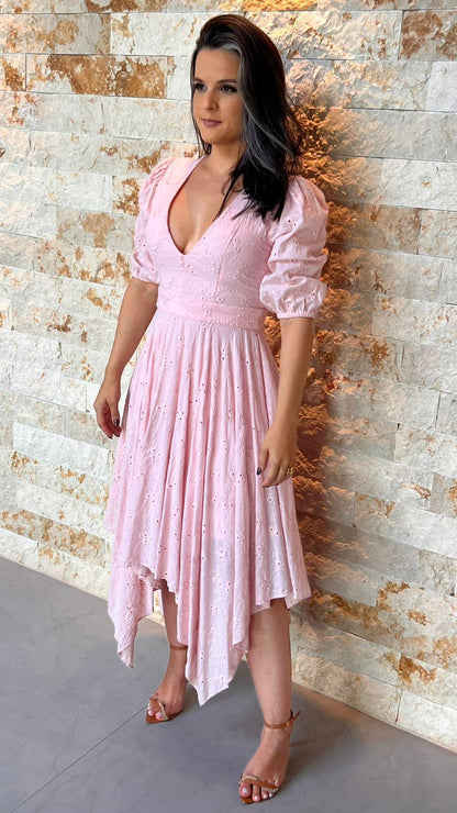 Vestido Midi Lesie Pontas-  Rosa 3627