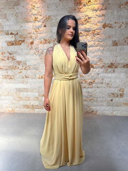 Vestido Longo Conf Tamanho Único Sem Manga - Liso Amarelo 1207