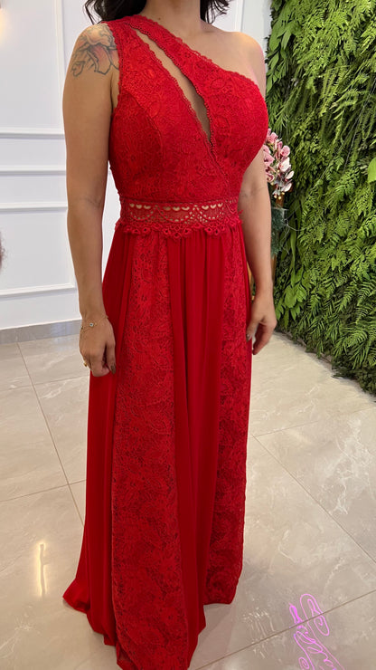 Vestido Longo Renda Musseline - Vermelho 4916