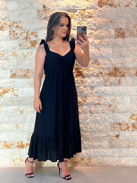 Vestido Midi Malha Lesie Amarração - Preto 5305