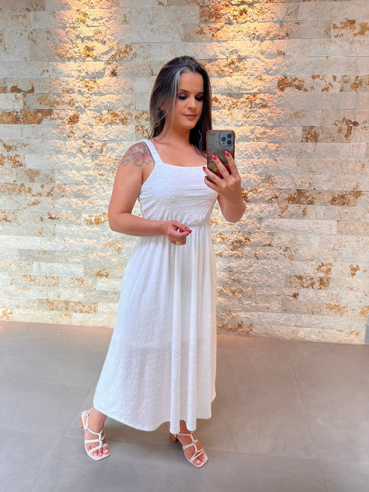 Vestido Midi Malha Lesie Solto - Branco/ Off White 5307