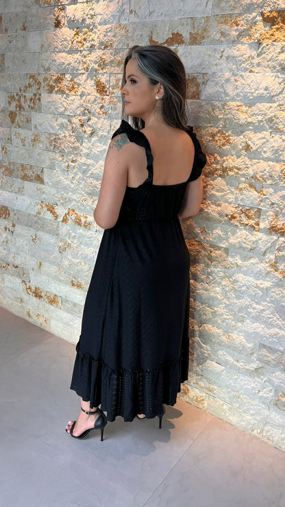 Vestido Midi Malha Lesie Amarração - Preto 5305