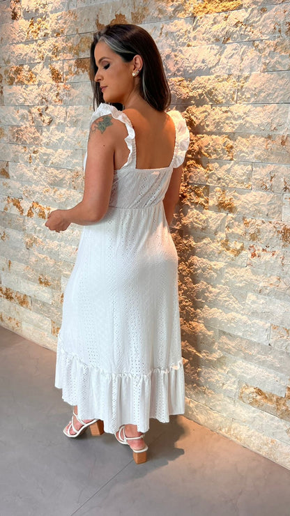 Vestido Midi Malha Lesie Amarração - Branco/ Off White 5305