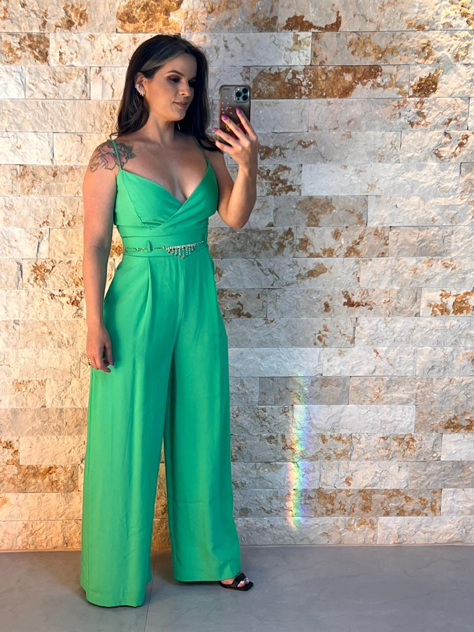 Tailoring Jumpsuit Stone Belt - Green