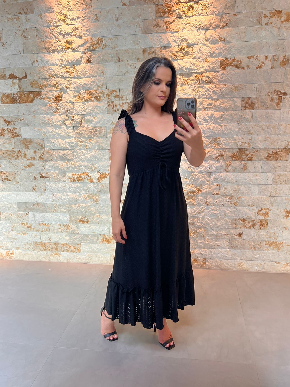 Vestido Midi Malha Lesie Amarração - Preto 5305