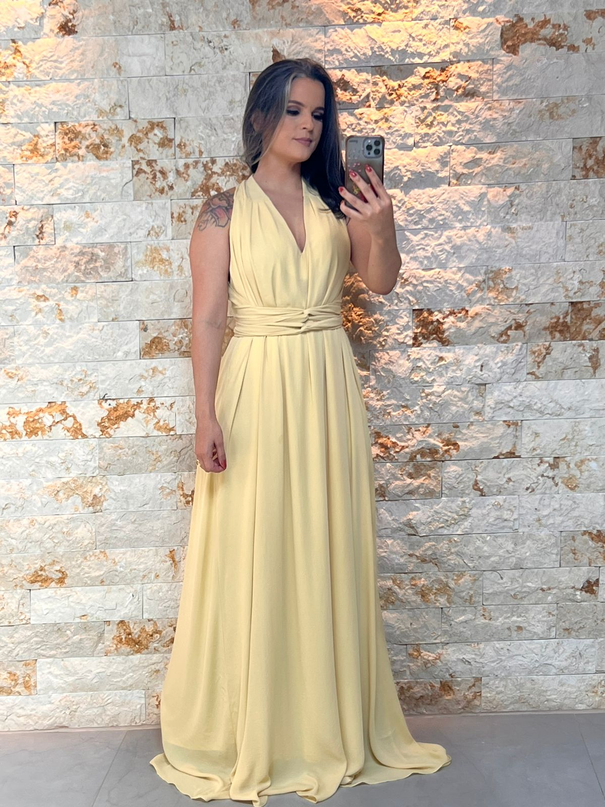 Vestido Longo Conf Tamanho Único Sem Manga - Liso Amarelo 1207