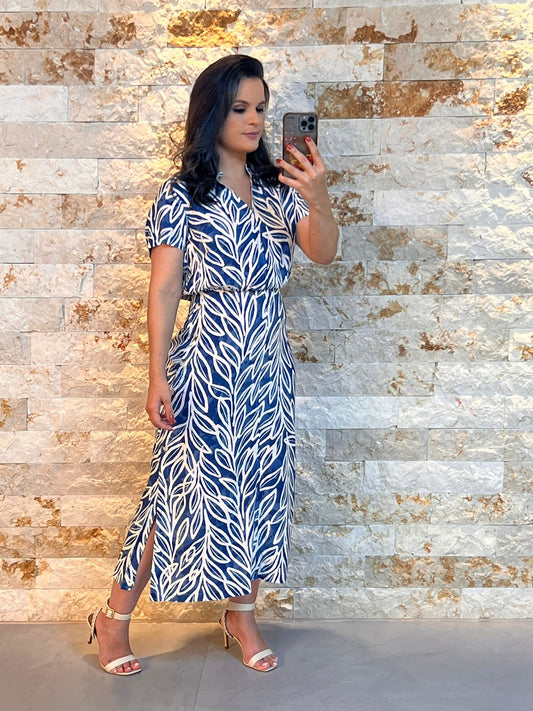 Vestido Midi Botões Laterais PIS-  Azul 5291