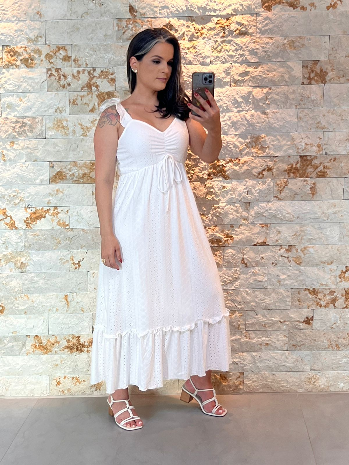 Vestido Midi Malha Lesie Amarração - Branco/ Off White 5305