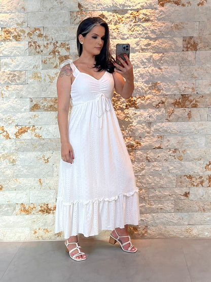 Vestido Midi Malha Lesie Amarração - Branco/ Off White 5305