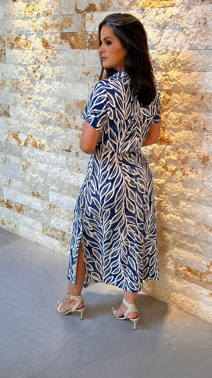 Vestido Midi Botões Laterais PIS-  Azul 5291