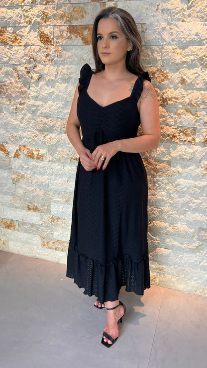 Vestido Midi Malha Lesie Amarração - Preto 5305