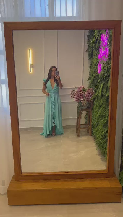 Mullet Frilled Long Dress - Tiffany Blue