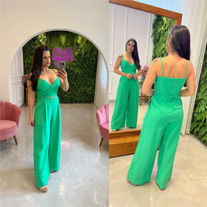 Tailoring Jumpsuit Stone Belt - Green