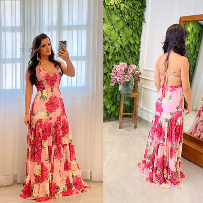 Vestido Longo Floral - Rosa 4286