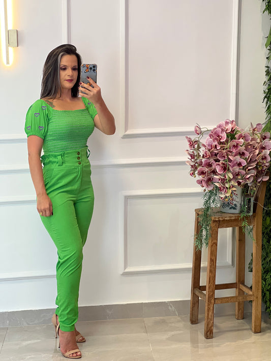 Cropped Set and Heart Trousers - Green