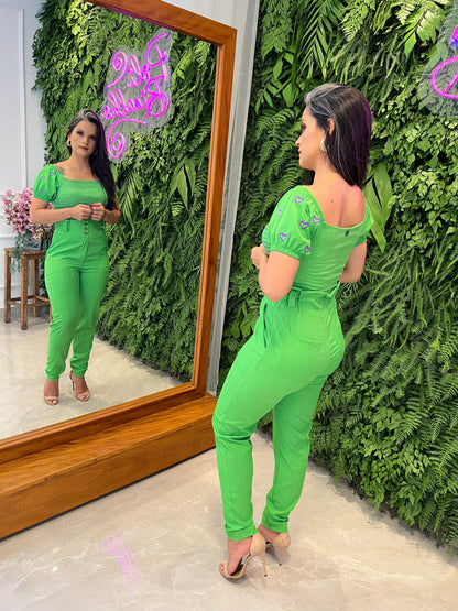 Cropped Set and Heart Trousers - Green