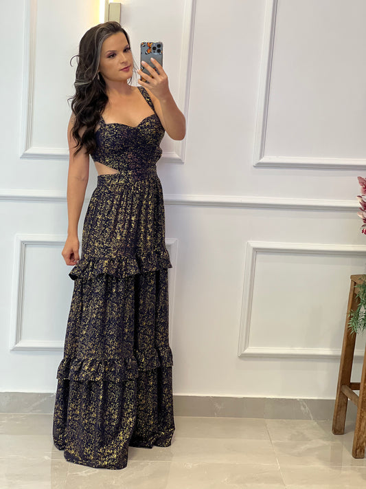 Long Dress Leaked at the Waist - Navy Blue
