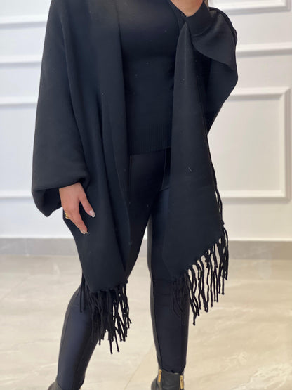 Poliane shawl with fringe - Black