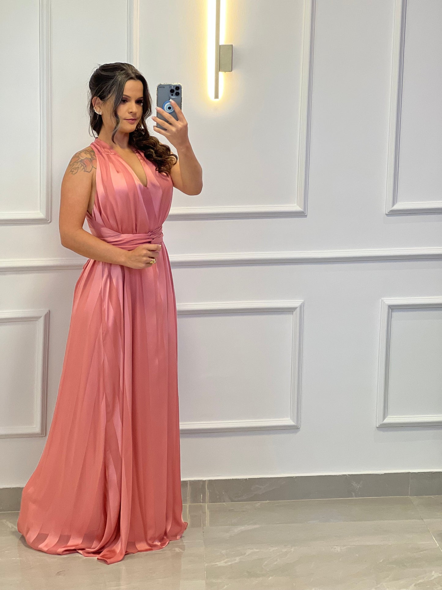 One Size Sleeveless Long Dress - Stripe Rosé