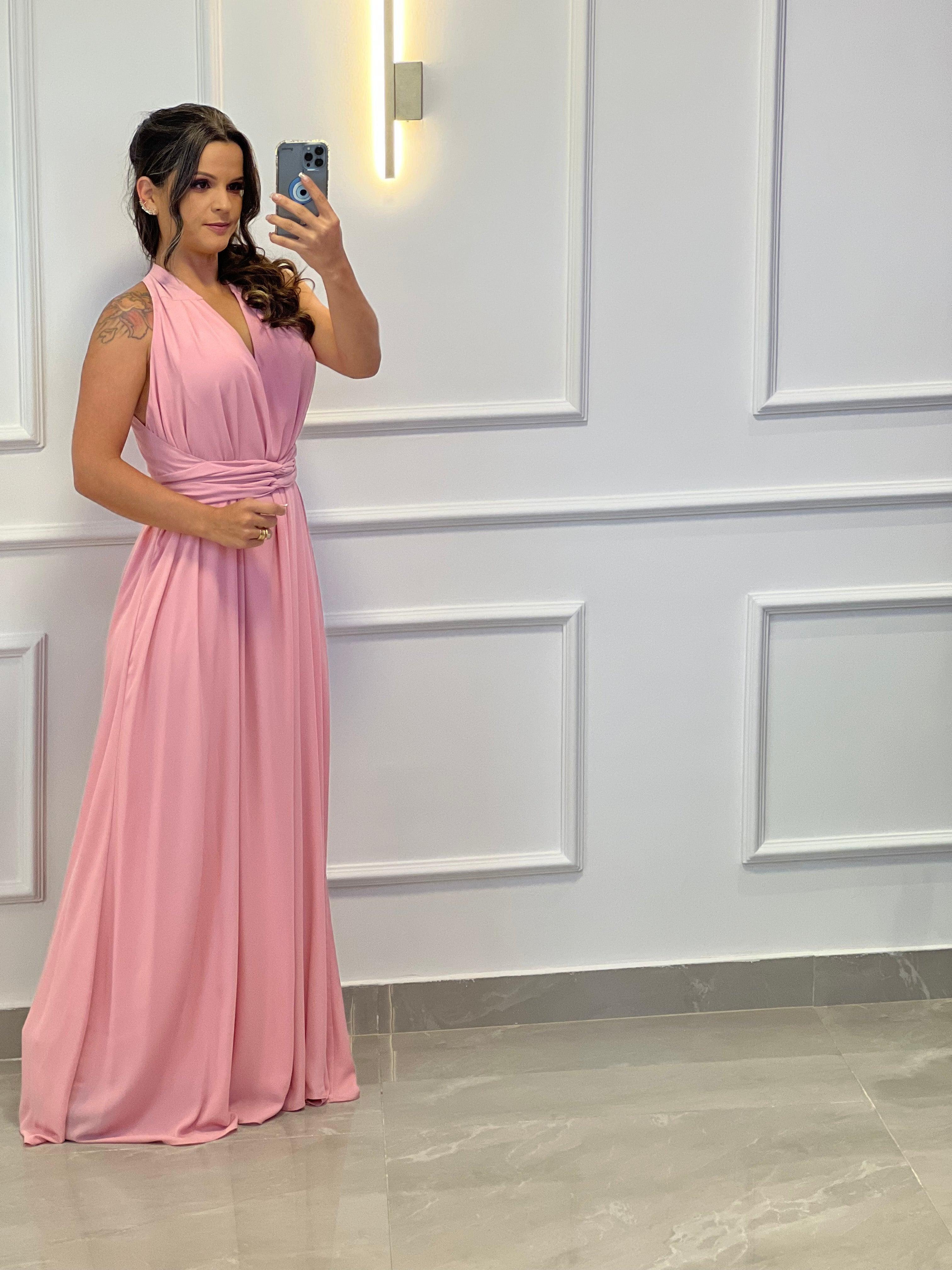 Vestido longo rosa store bb