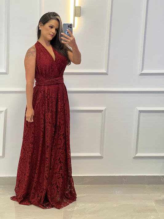 One Size Sleeveless Lace Long Dress - Marsala