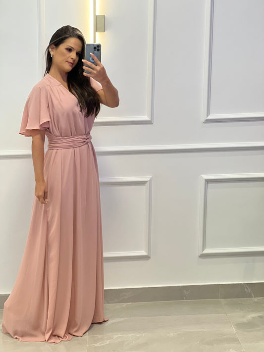 Long Dress One Size Short Sleeve - Rosé