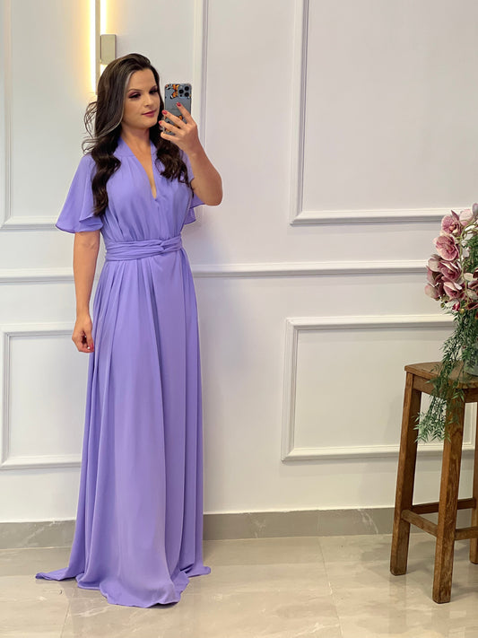 Long Dress One Size Short Sleeve - Lavender