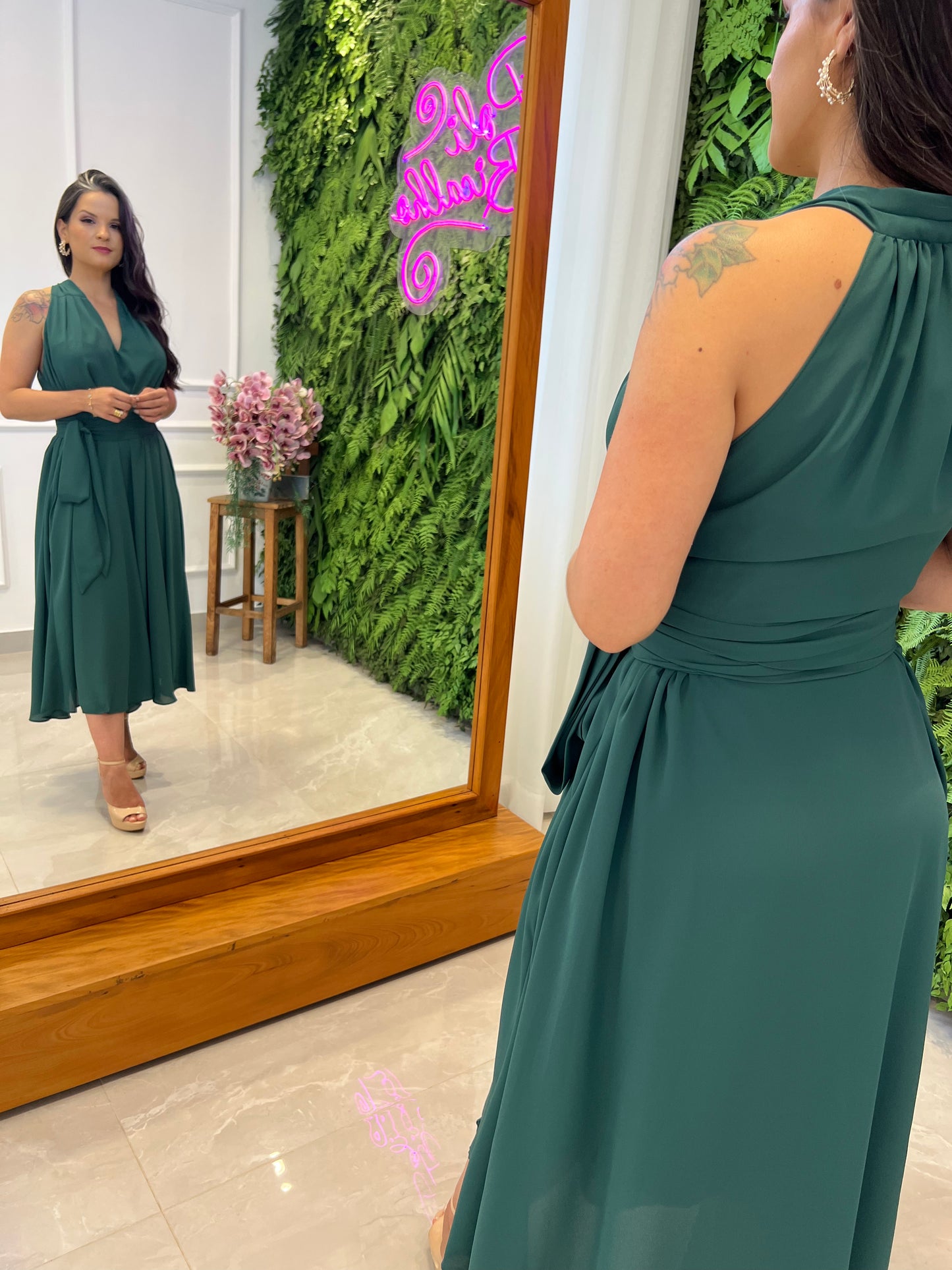 Vestido Longuette Talla Única - Verde Esmeralda
