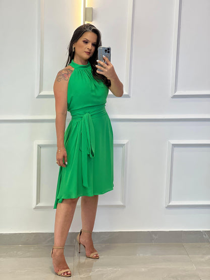 Vestido Midi Cuello Alto Talla Única - Verde Hoja