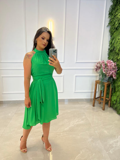 Vestido Midi Cuello Alto Talla Única - Verde Hoja