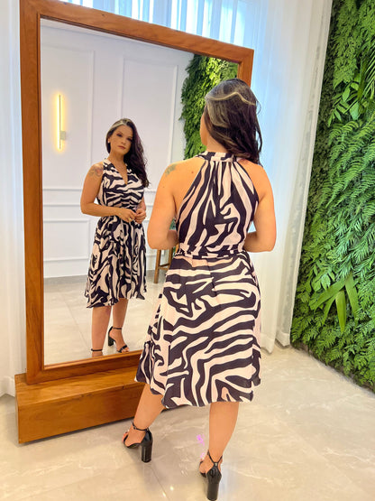 One Size Printed Midi Dress - Zebra