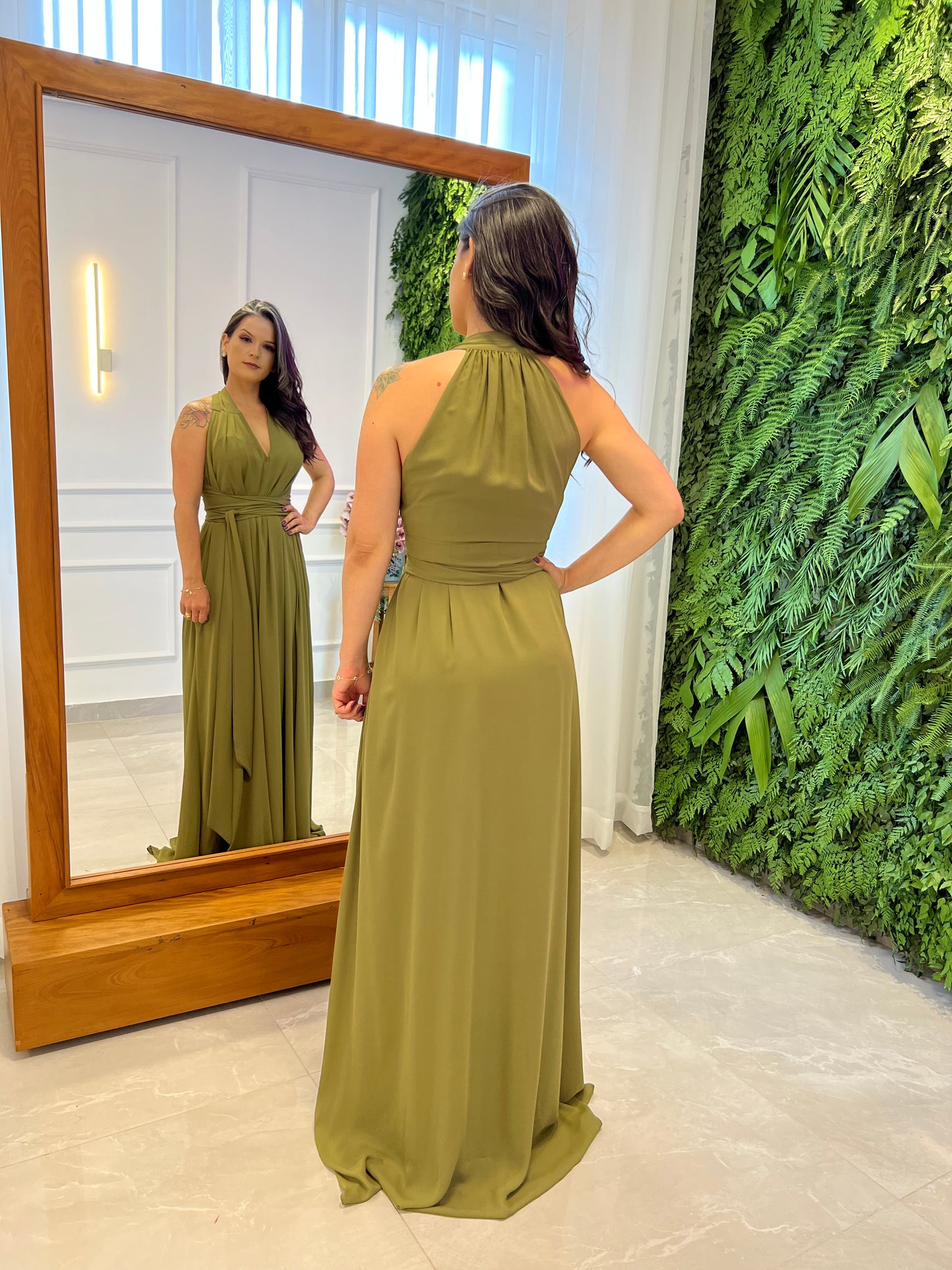 One Size Sleeveless Long Dress - Olive Green