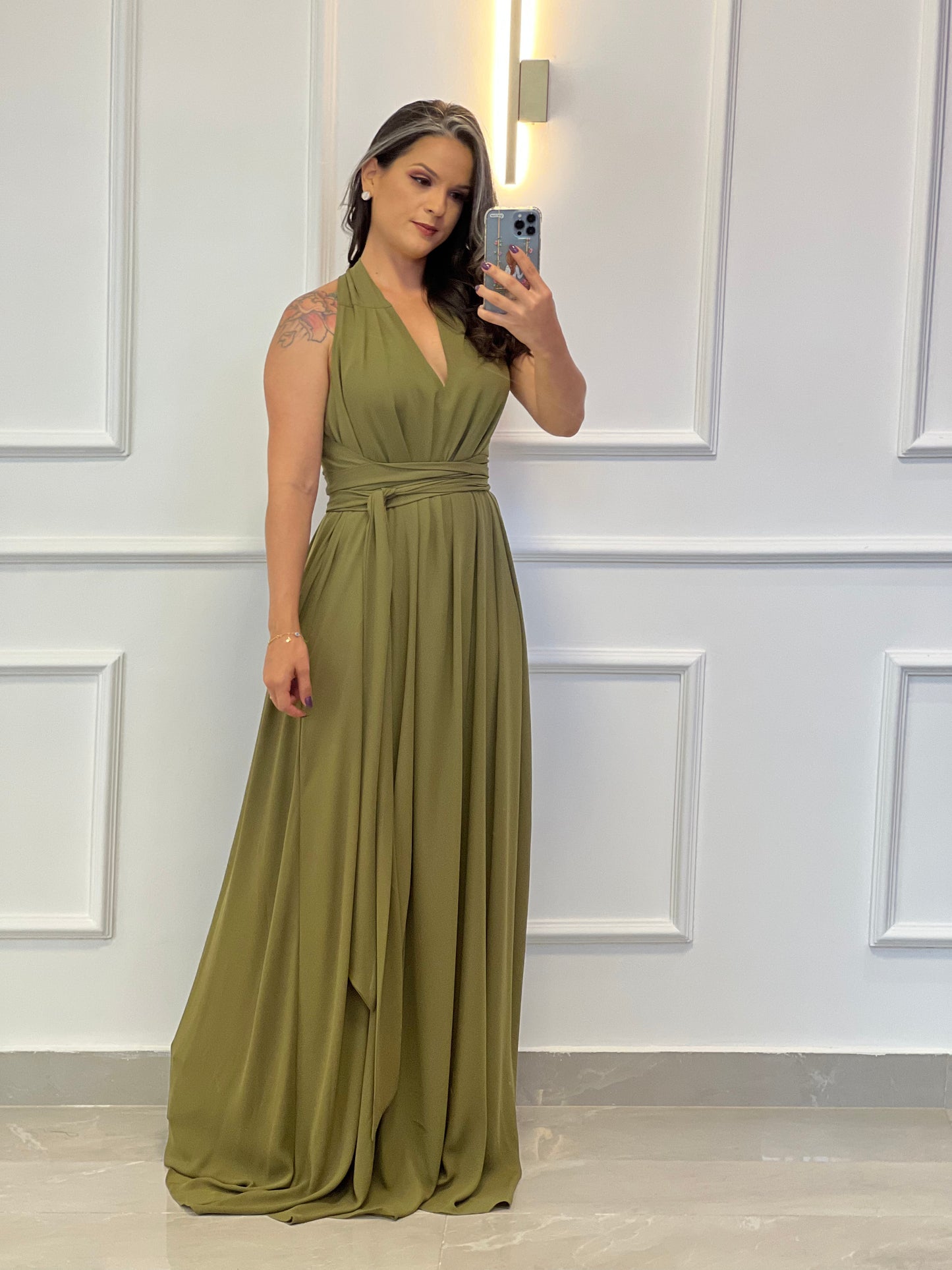 One Size Sleeveless Long Dress - Olive Green