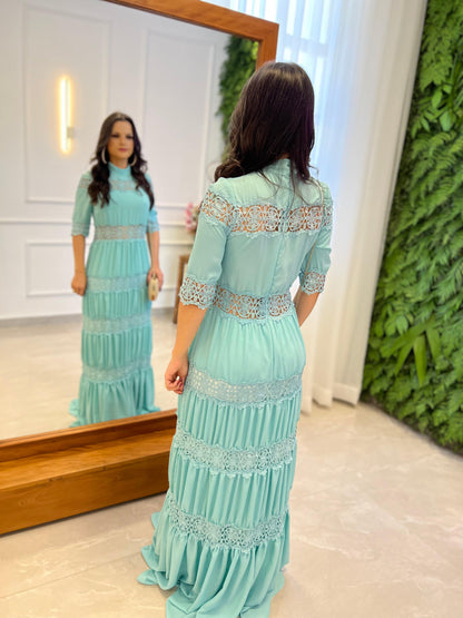 Vestido Longo Guipir - Azul 4285