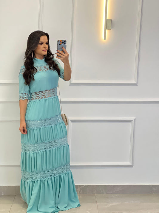 Vestido Longo Guipir - Azul 4285